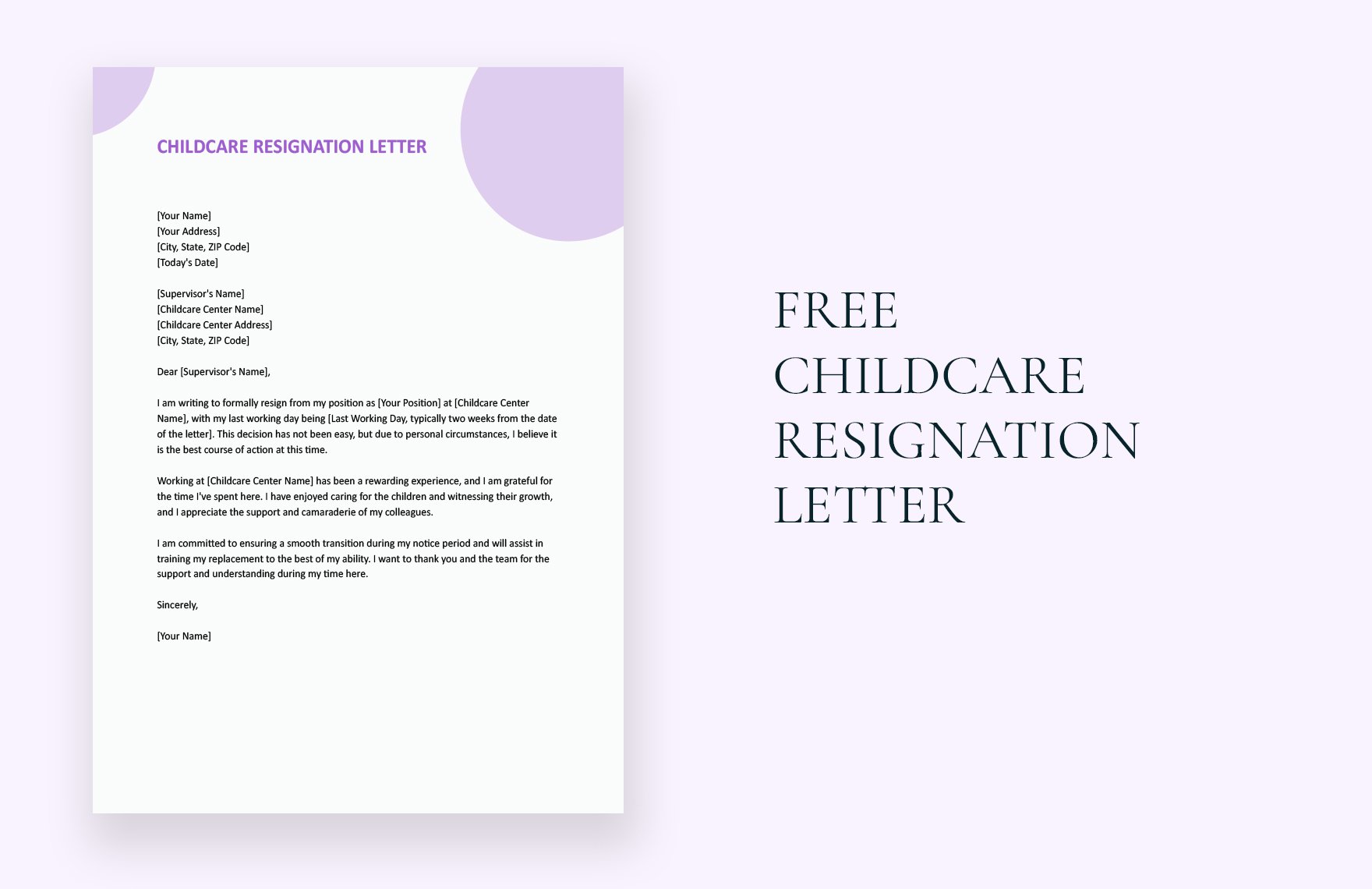 Free Childcare Resignation Letter