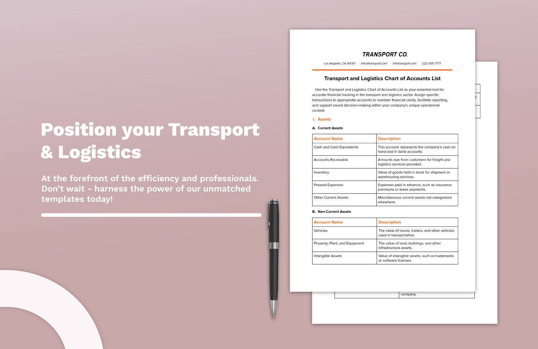 Transport and Logistics Chart of Accounts List Template