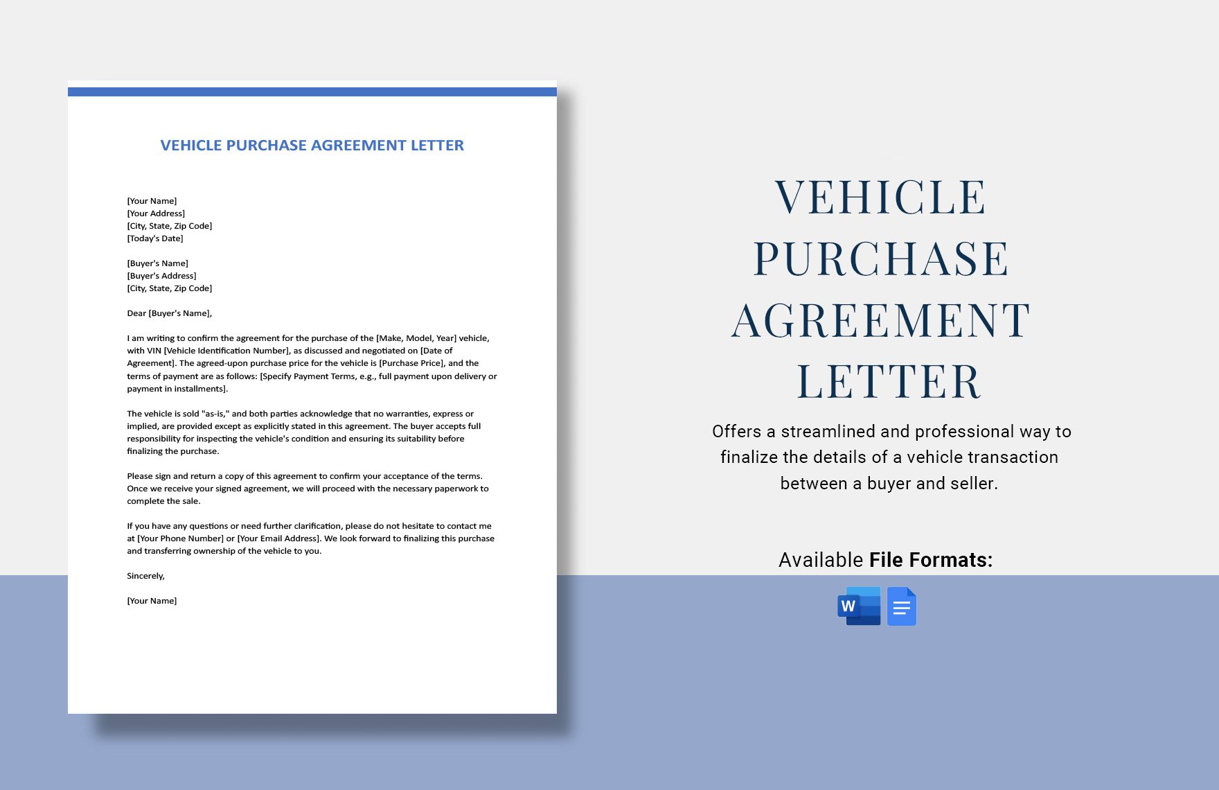 Vehicle Purchase Agreement Letter in Word, Google Docs
