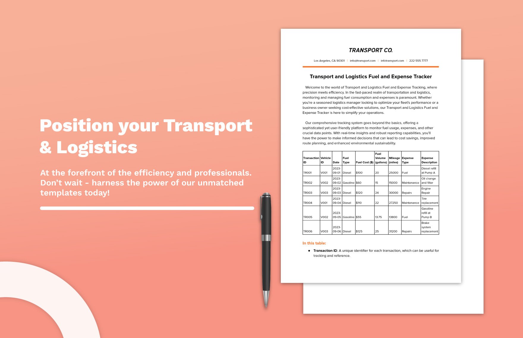 Transport and Logistics Fuel and Expense Tracker Template 