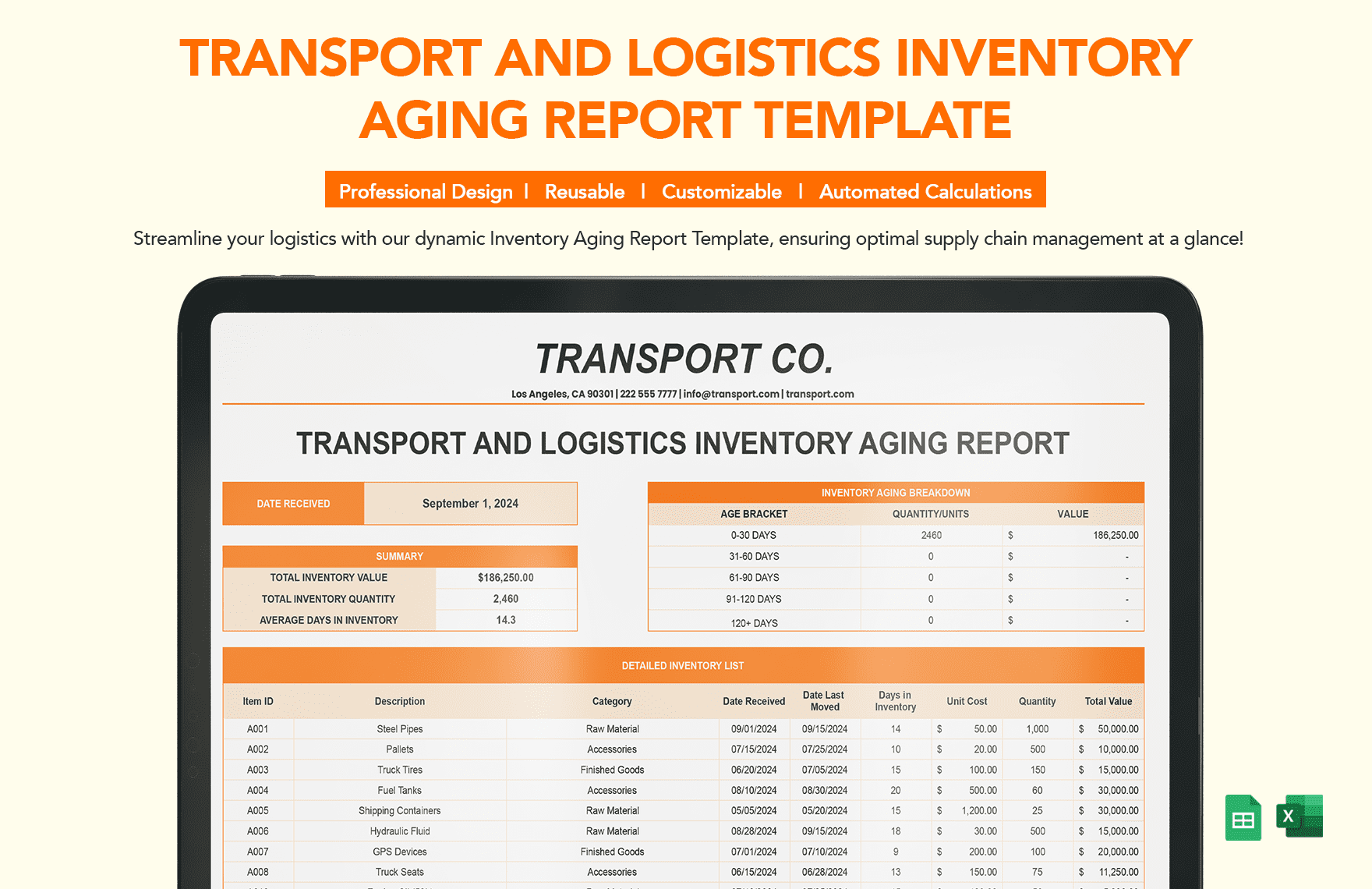 Transport and Logistics Inventory Aging Report Template