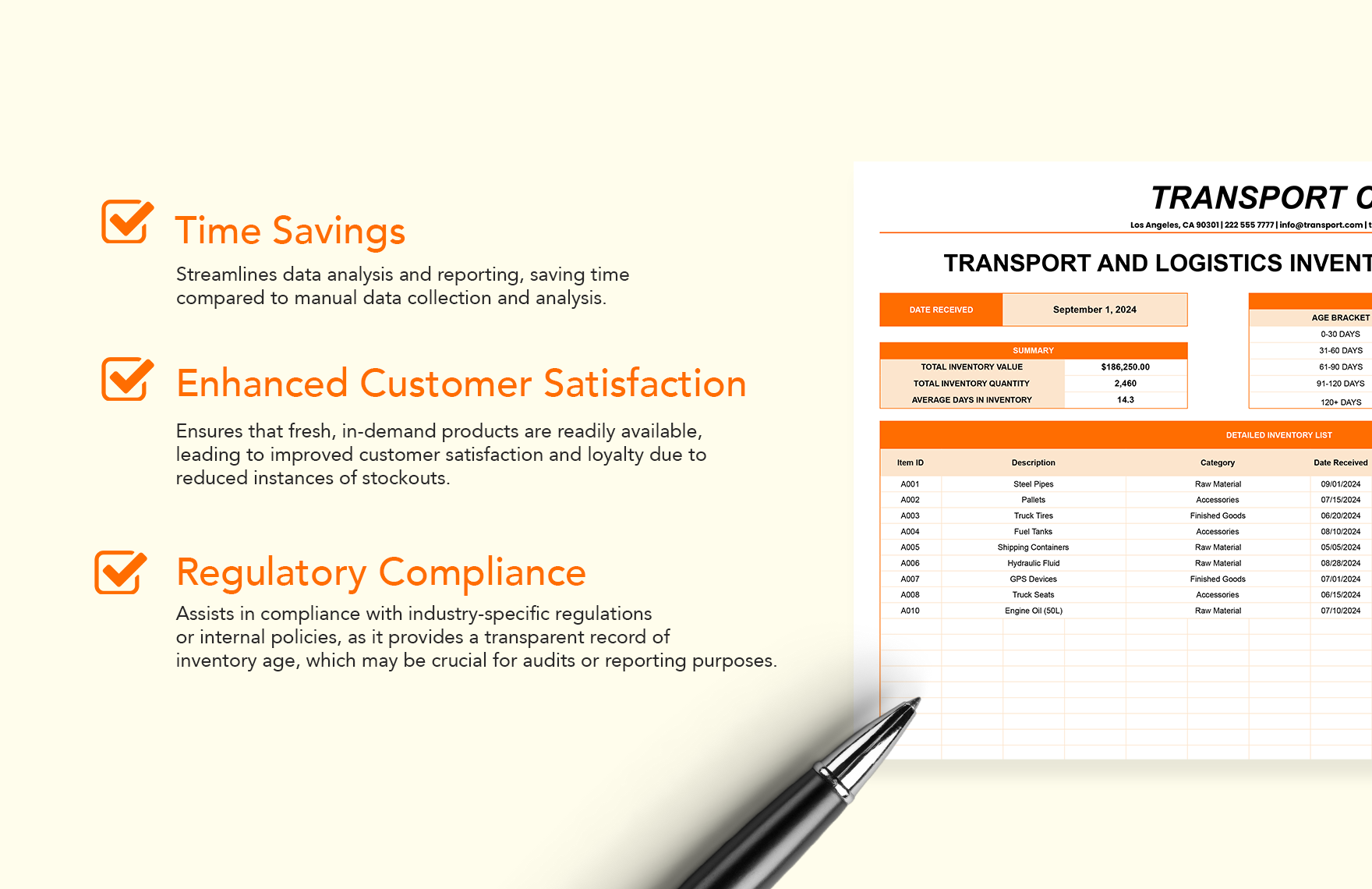 Transport and Logistics Inventory Aging Report Template