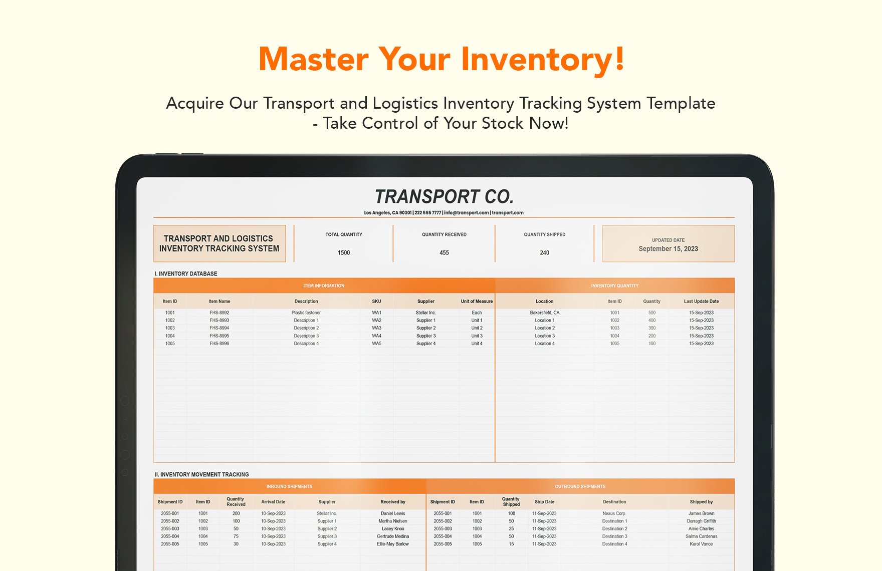 Transport and Logistics Inventory Tracking System Template