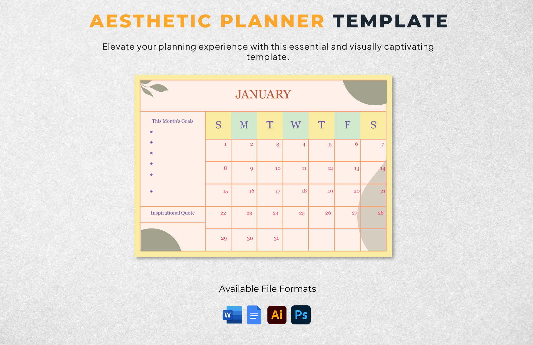 Aesthetic Planner Template in Word, Google Docs, Illustrator, PSD, Apple Pages