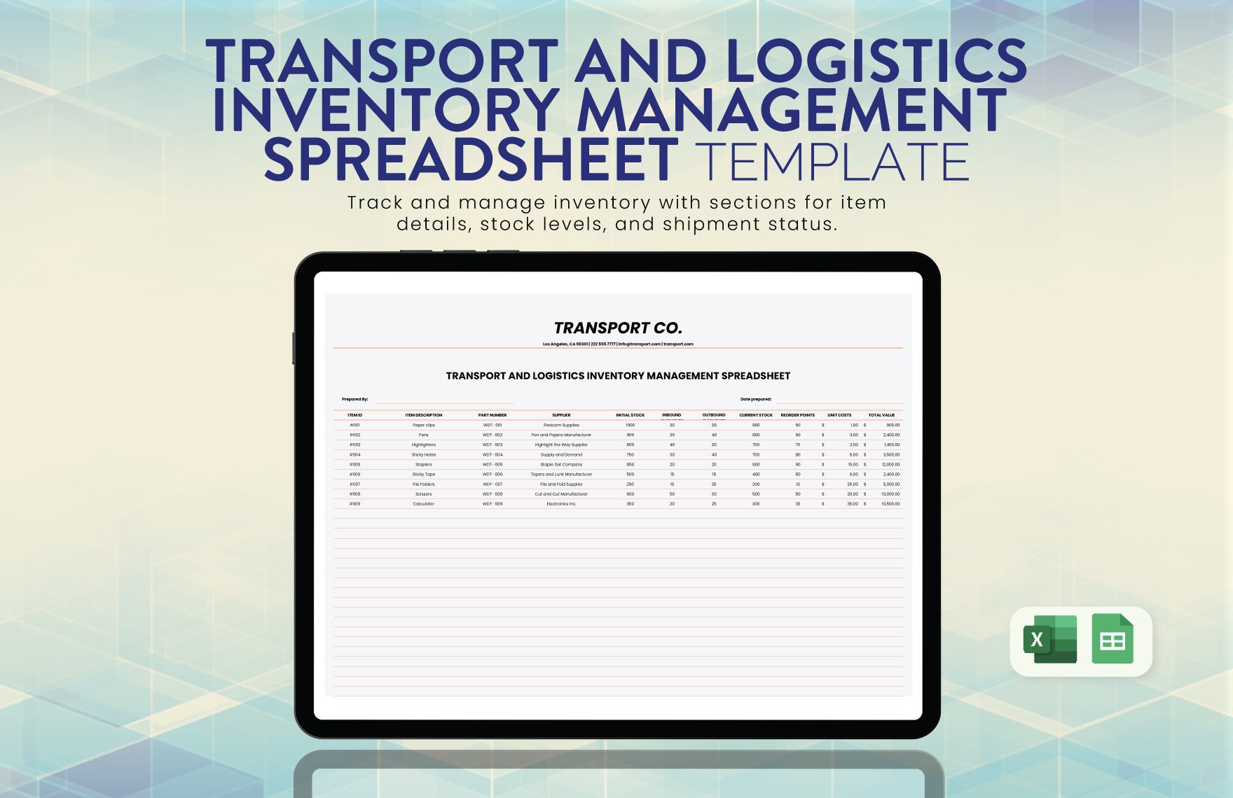 Free Transport and Logistics Inventory Management Spreadsheet Template in Excel, Google Sheets