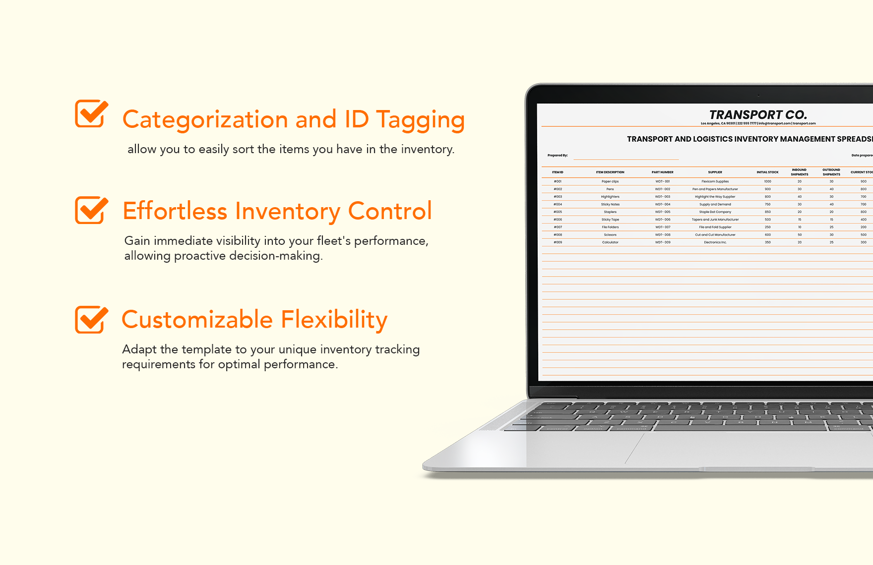 Transport and Logistics Inventory Management Spreadsheet Template