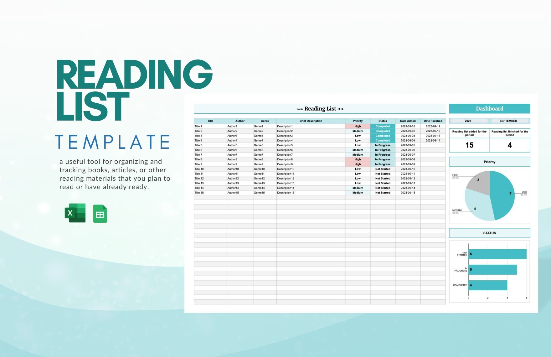Reading List Template in Excel, Google Sheets