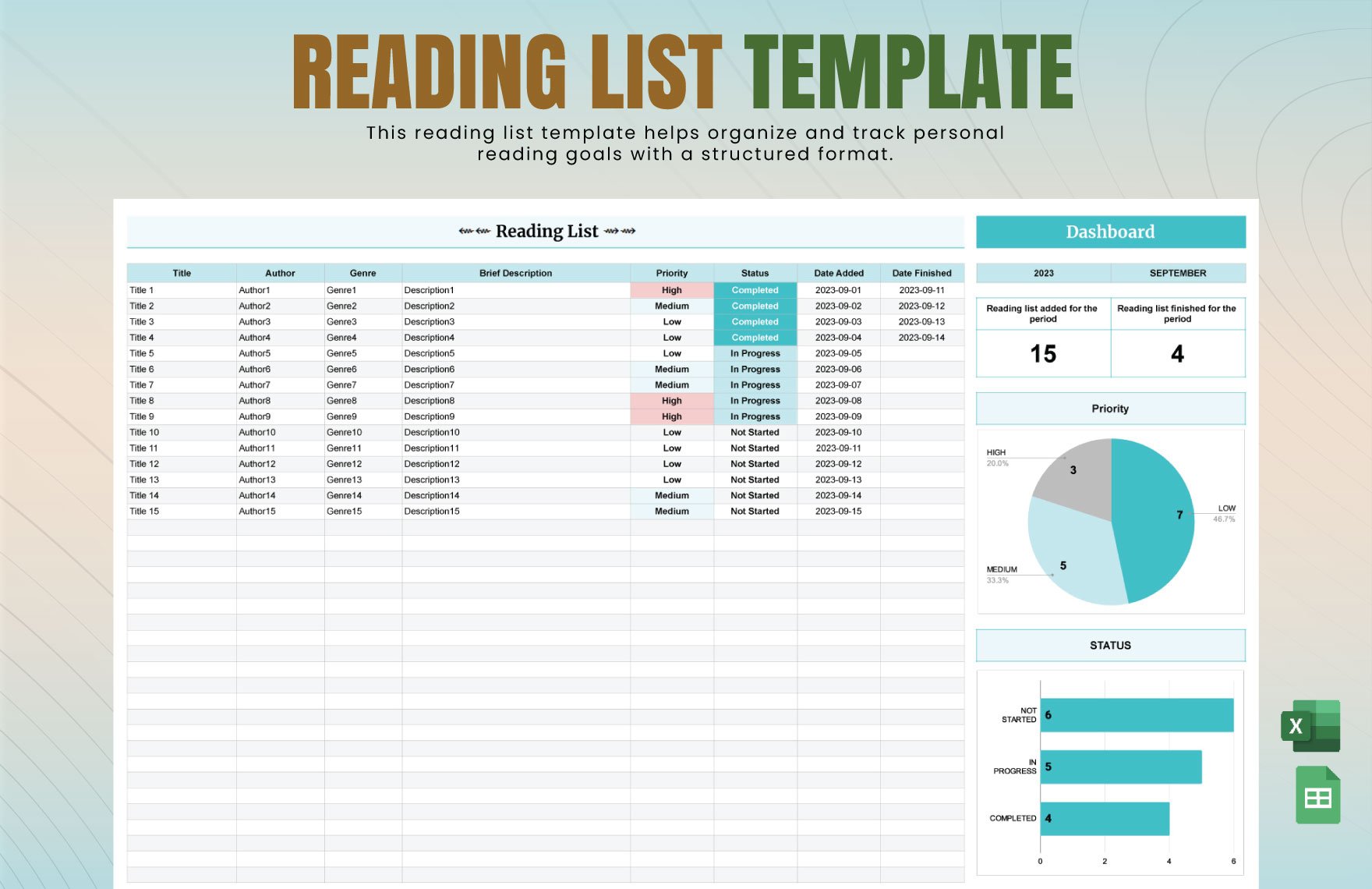 Reading List Template in Excel, Google Sheets