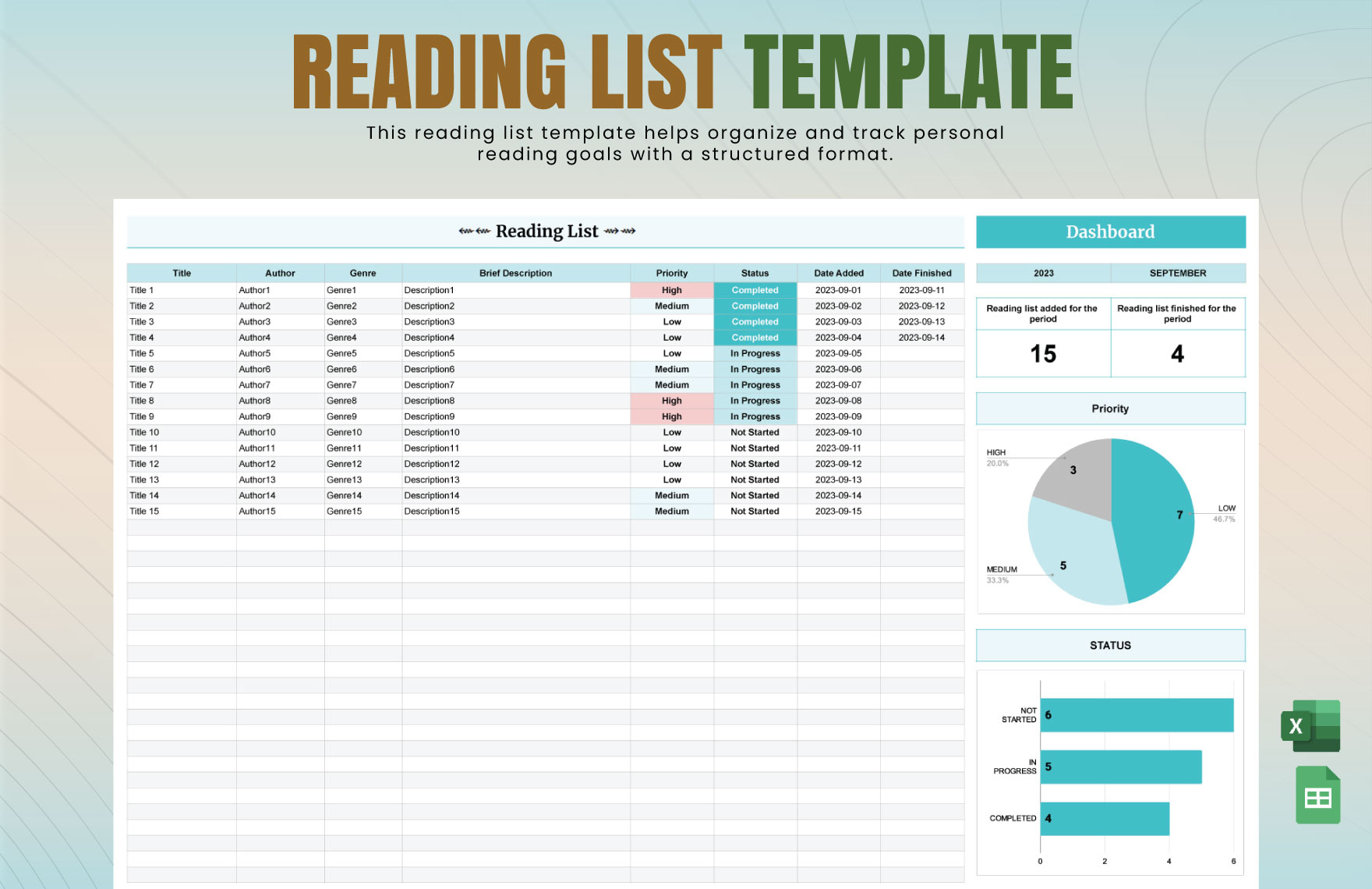 Reading List Template in Excel, Google Sheets - Download | Template.net