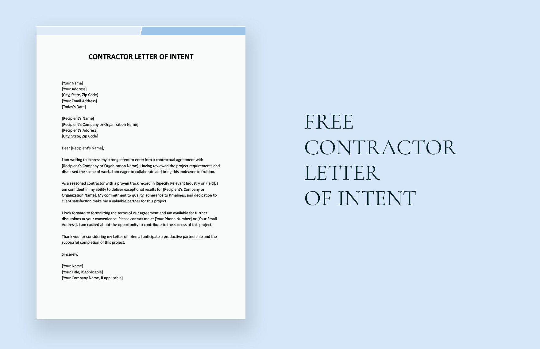 Contractor Letter of Intent in Word, Google Docs