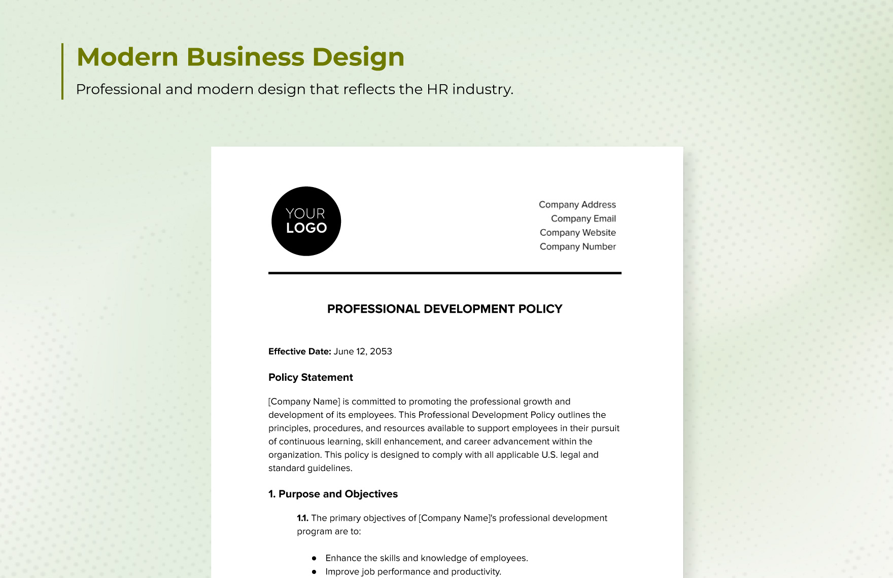 Professional Development Policy HR Template
