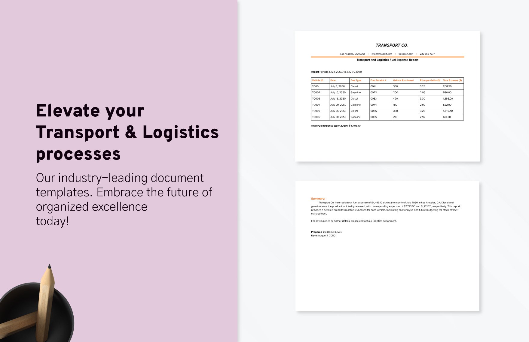 Transport and Logistics Fuel Expense Report Template
