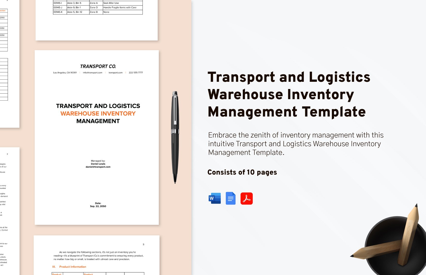 Transport and Logistics Warehouse Inventory Management Template in Word, Google Docs, PDF