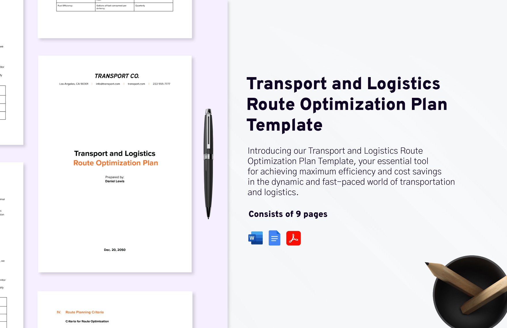 Transport and Logistics Route Optimization Plan Template in Word, Google Docs, PDF