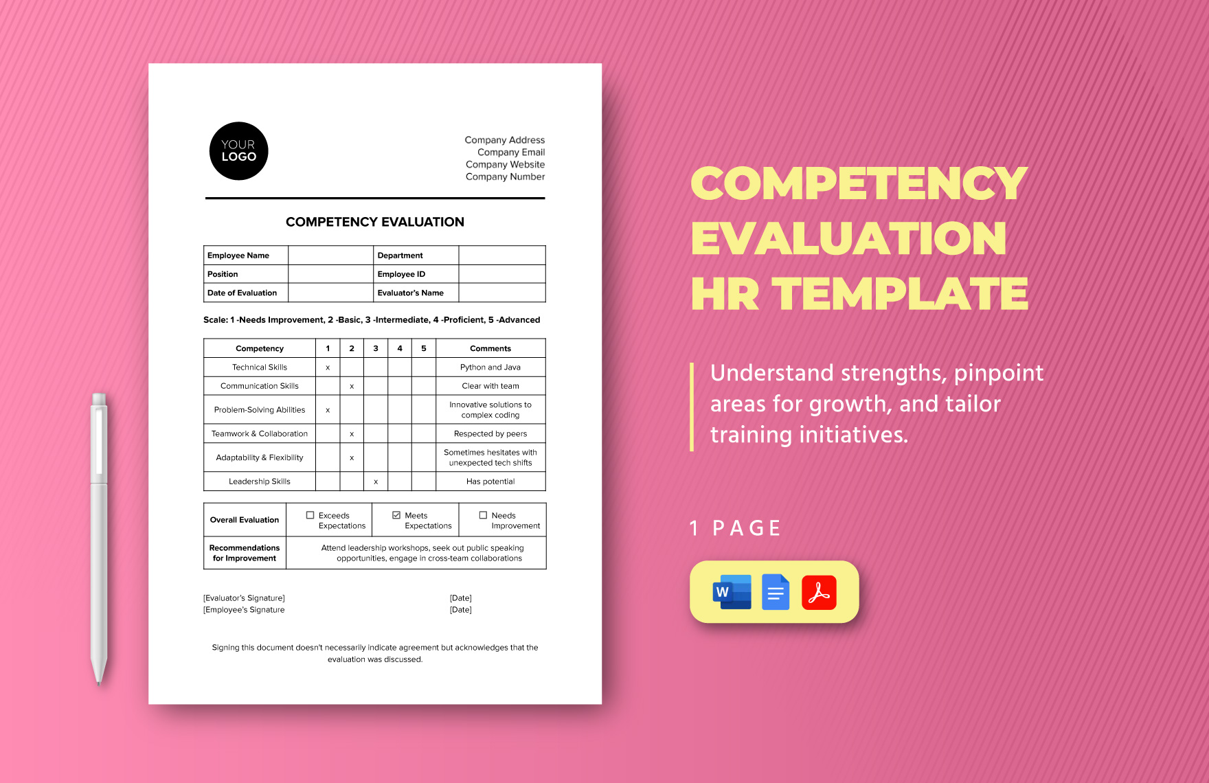 Competency Evaluation HR Template in Word, Google Docs, PDF