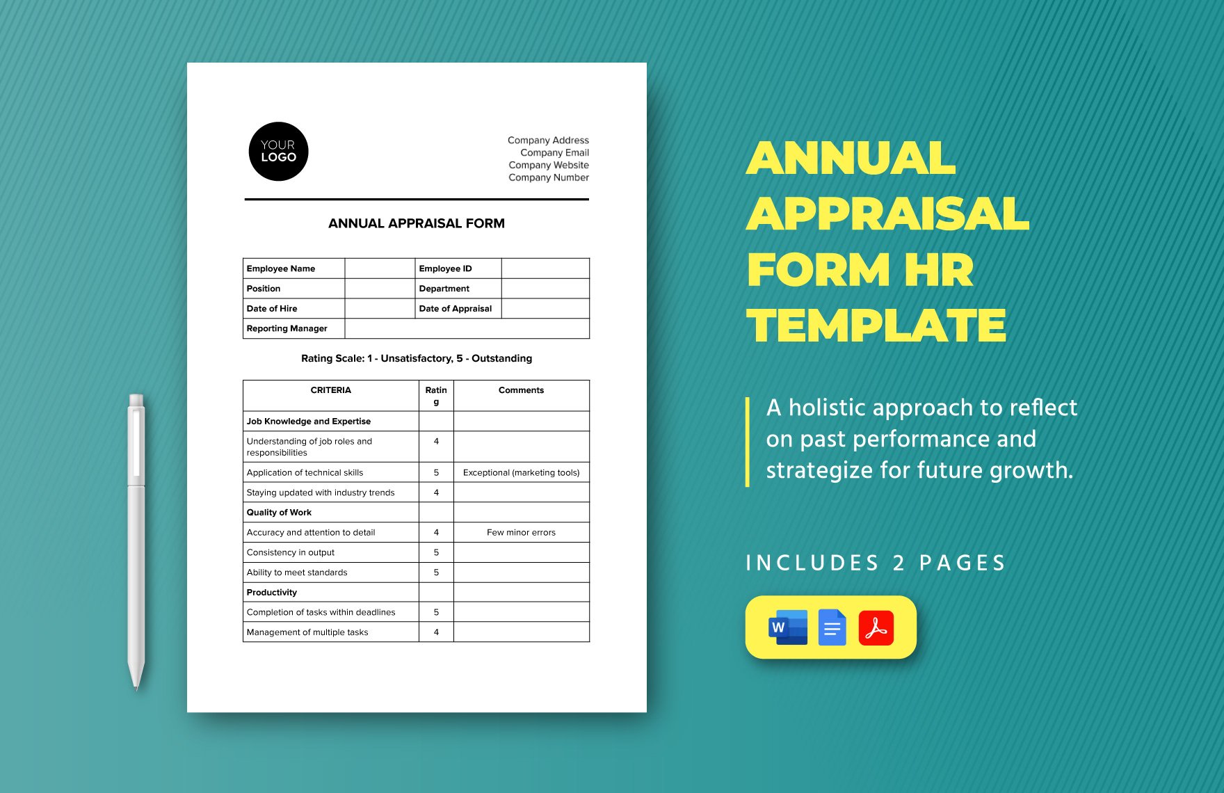 Annual Appraisal Form HR Template in Word, Google Docs, PDF