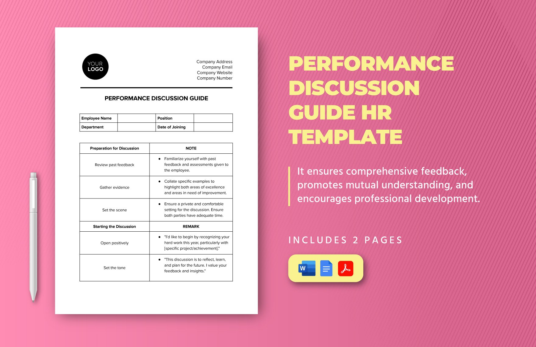 Performance Discussion Guide HR Template