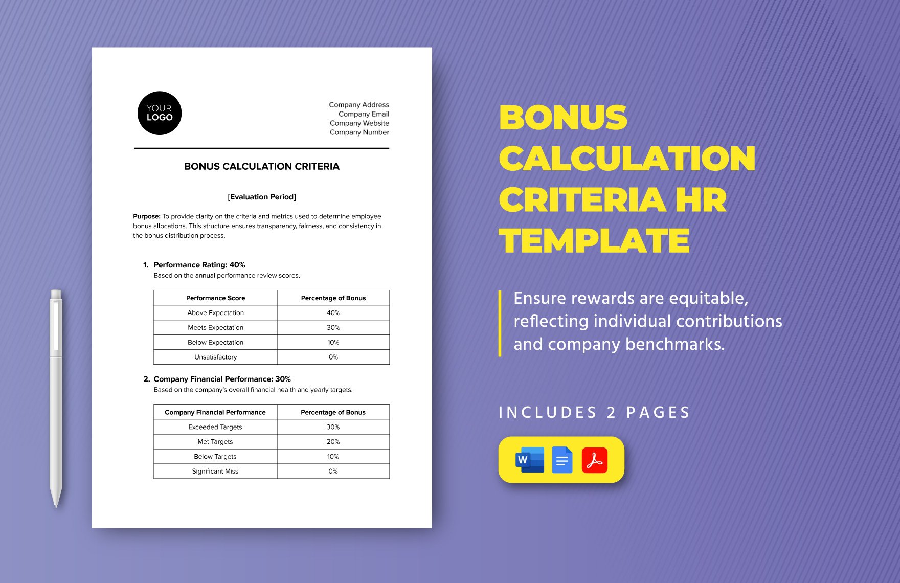 Bonus Calculation Criteria HR Template