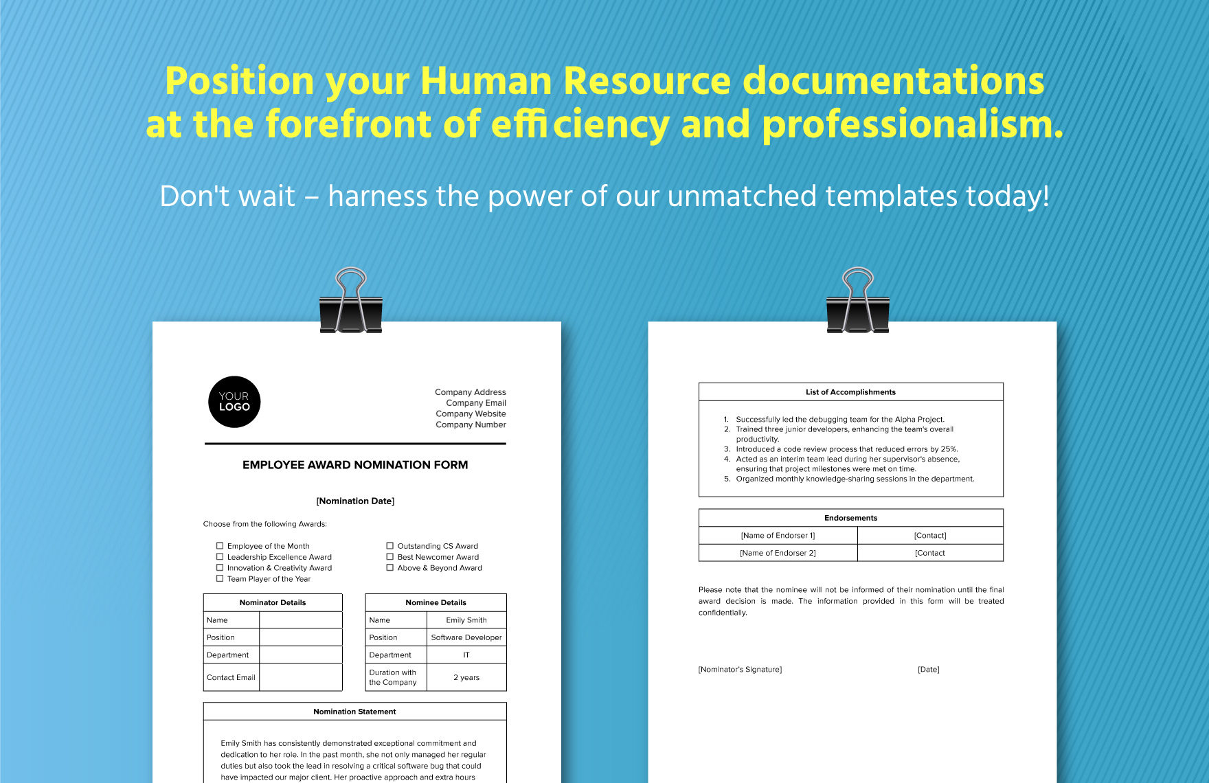Employee Award Nomination Form HR Template