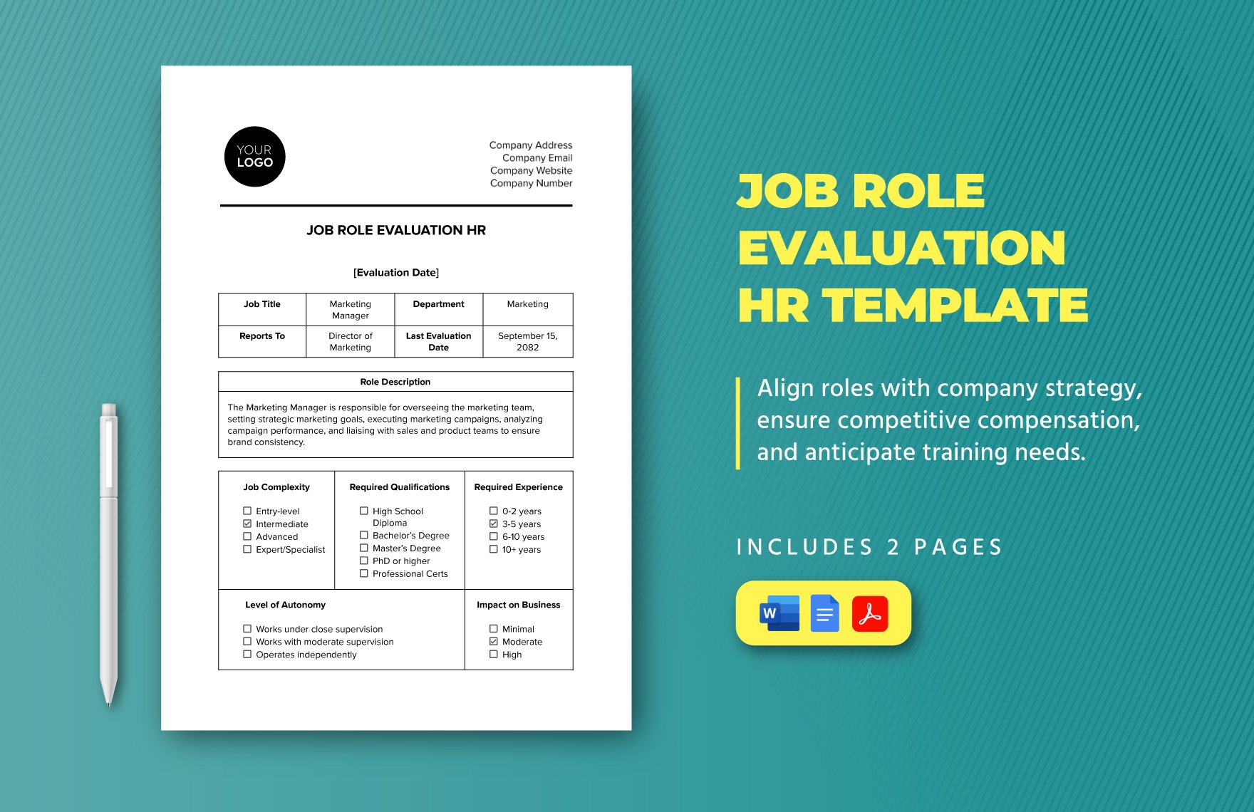 Job Role Evaluation HR Template in Word, Google Docs, PDF