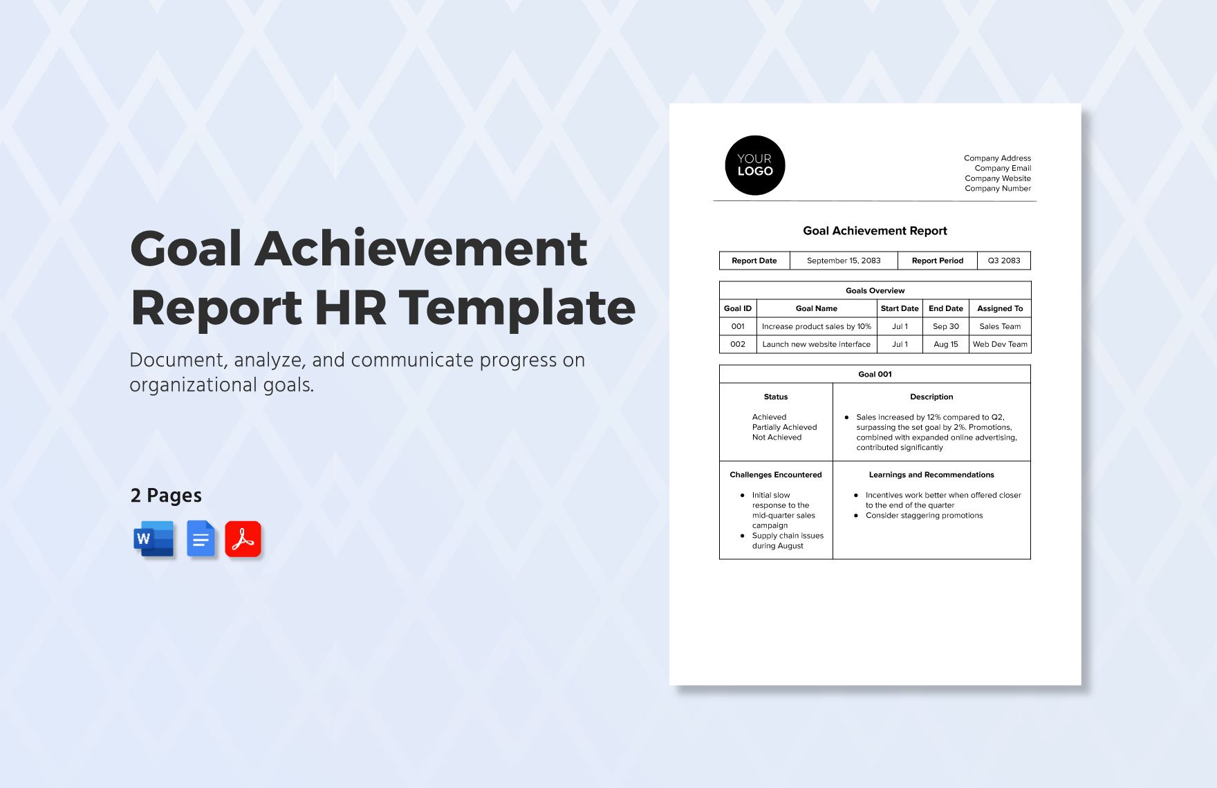 Goal Achievement Report HR Template in Word, Google Docs, PDF