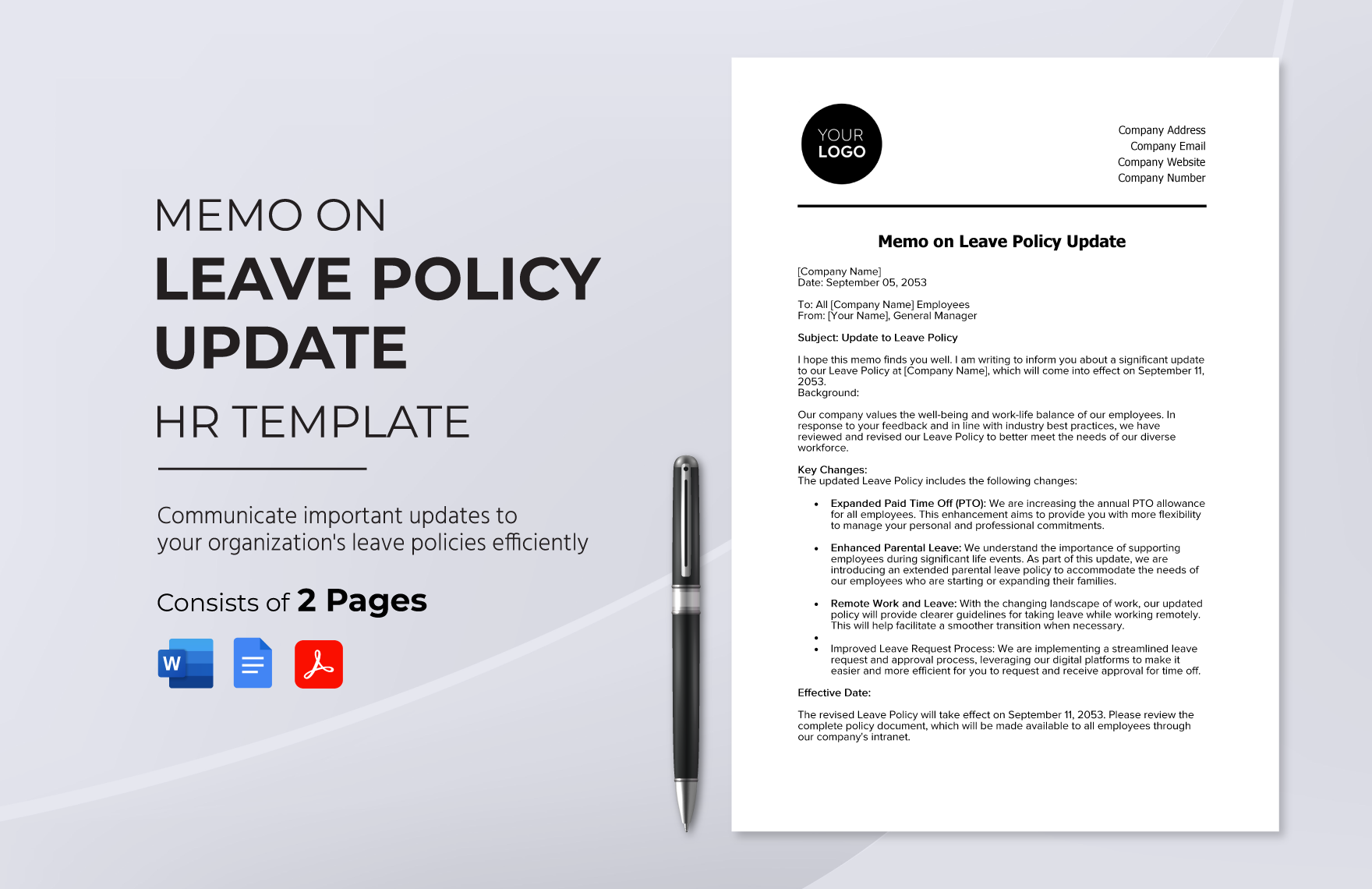 Memo on Leave Policy Update HR Template in Word, Google Docs, PDF