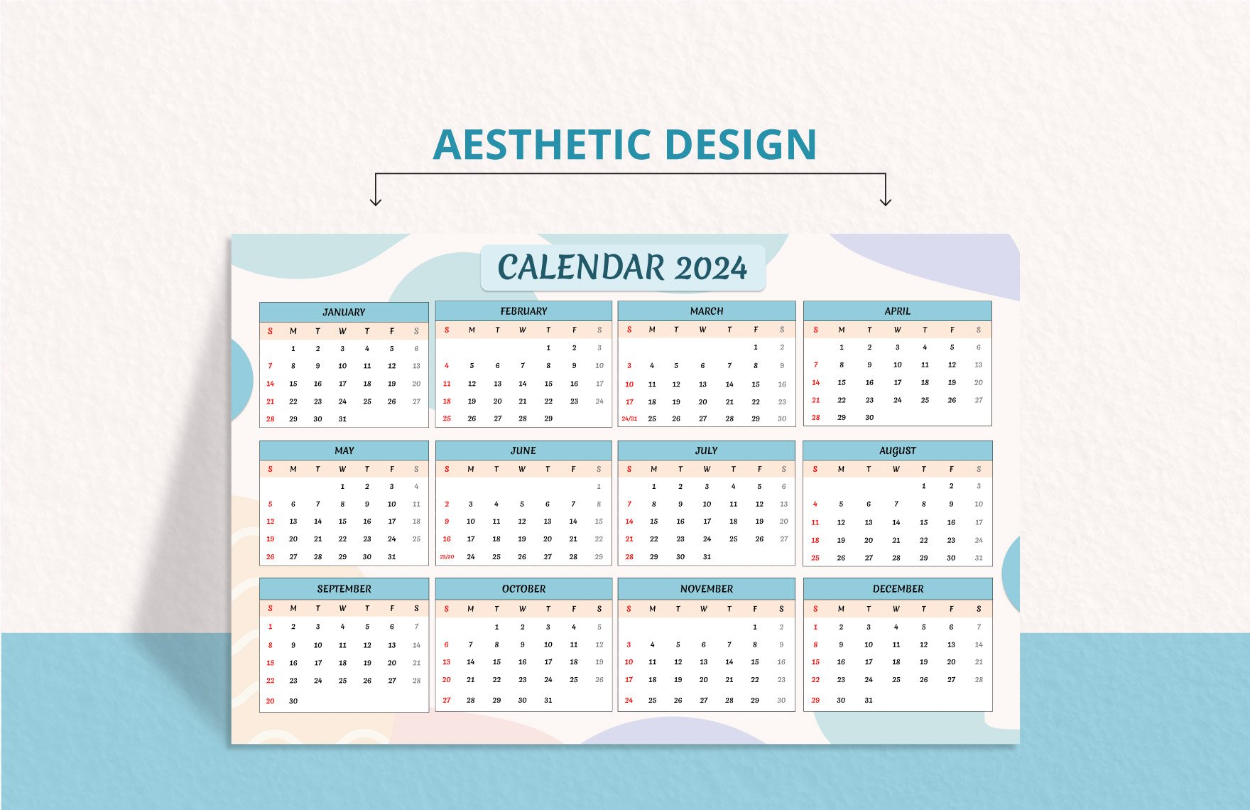 Aesthetic Calendar 2024 Template