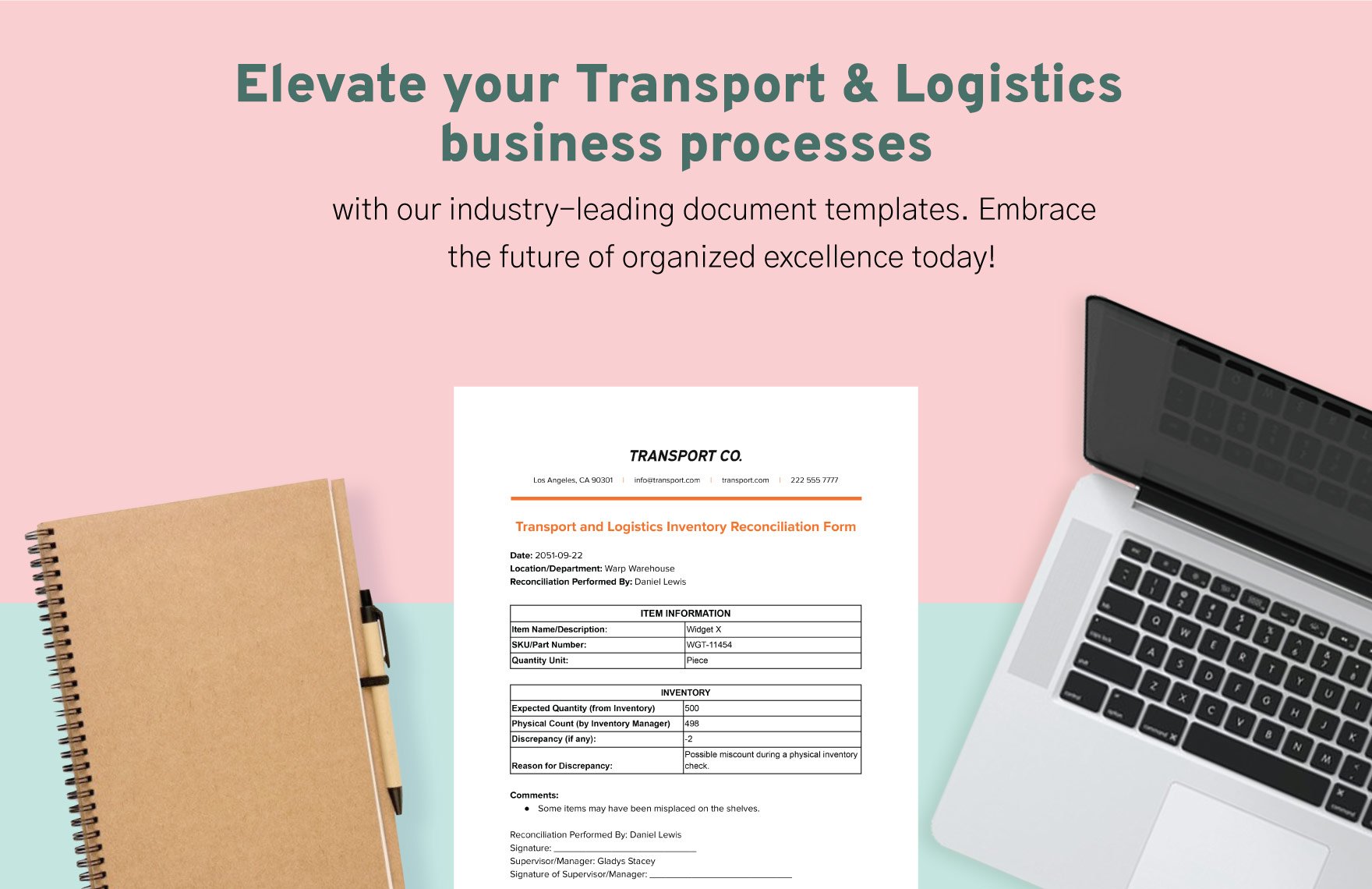 Transport and Logistics Inventory Reconciliation Form Template