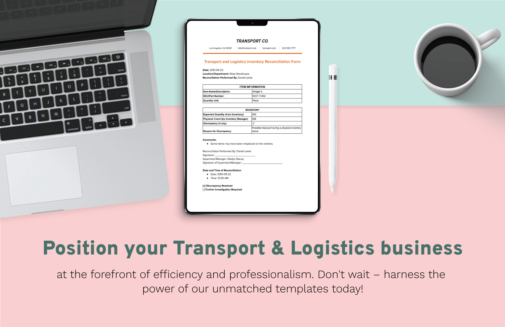 Transport and Logistics Inventory Reconciliation Form Template