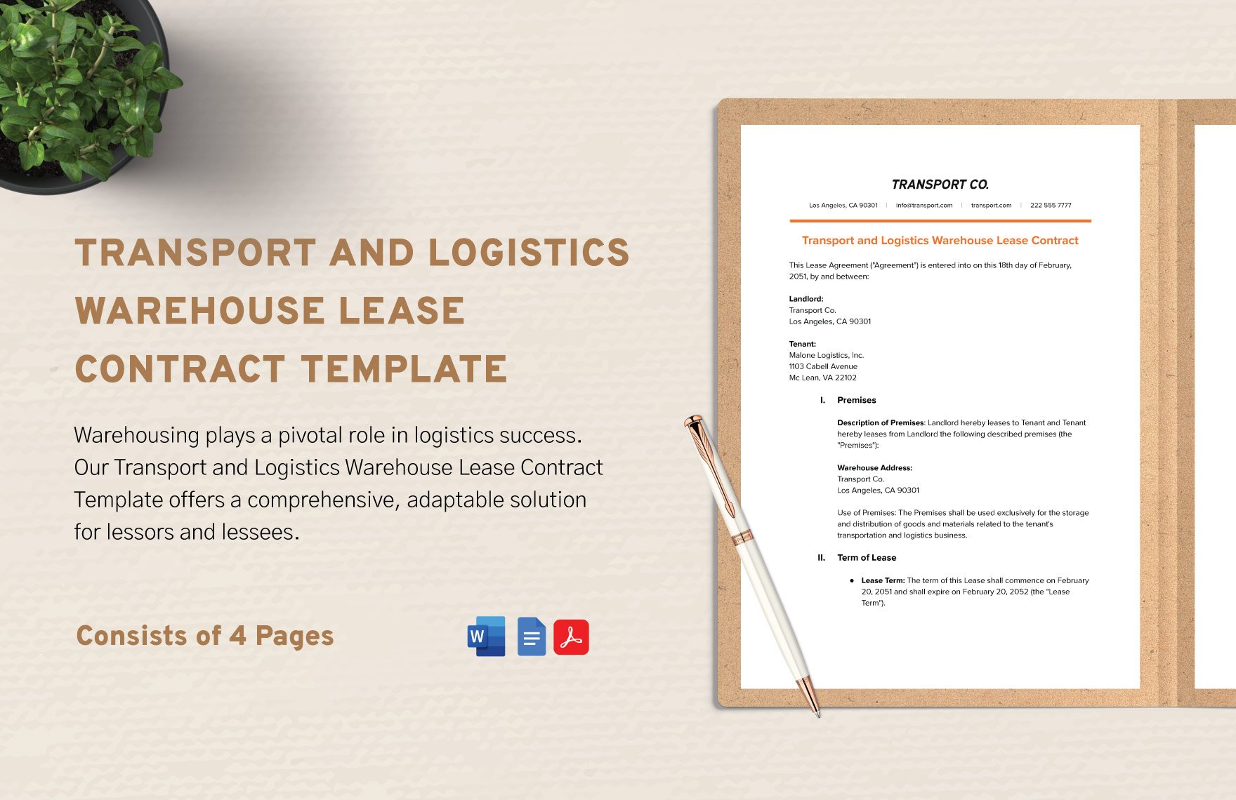 Transport and Logistics Warehouse Lease Contract Template