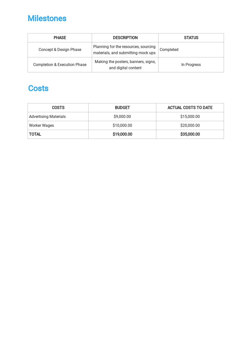 Company Progress Report Template