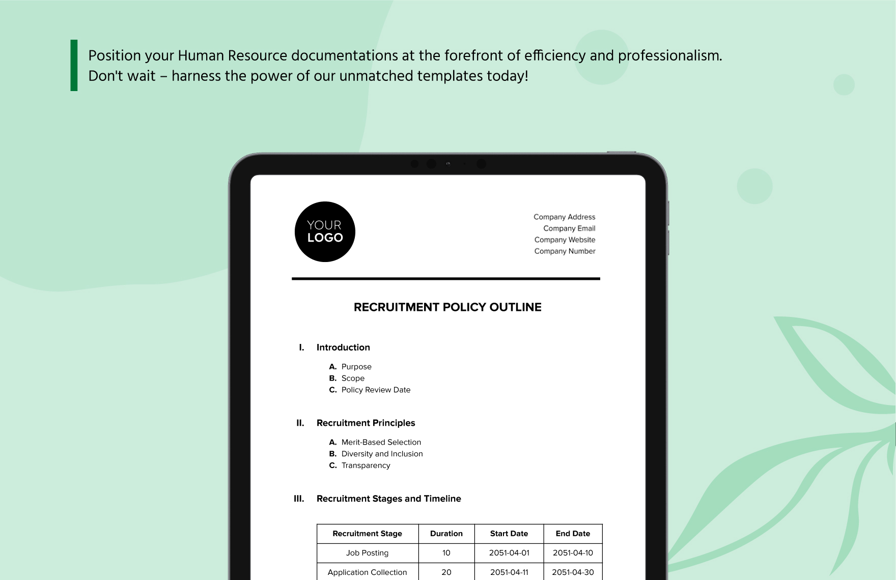 Recruitment Policy Outline HR Template