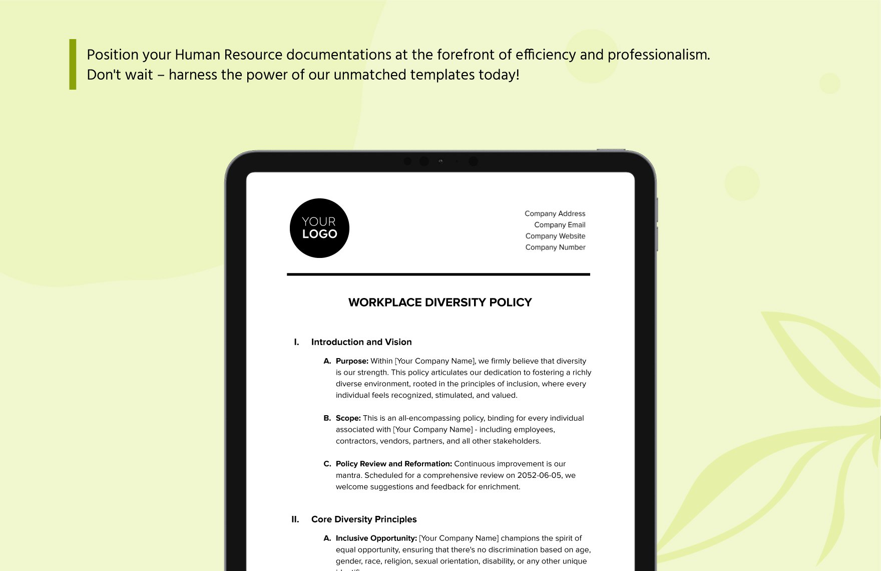 Workplace Diversity Policy HR Template