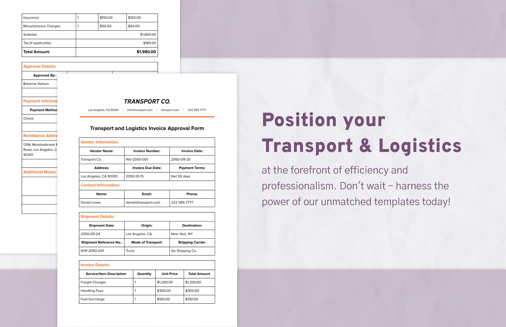 Transport and Logistics Invoice Approval Form Template