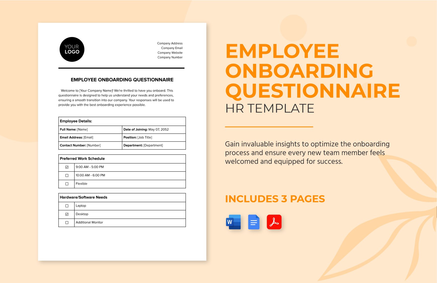 Employee Onboarding Questionnaire HR Template