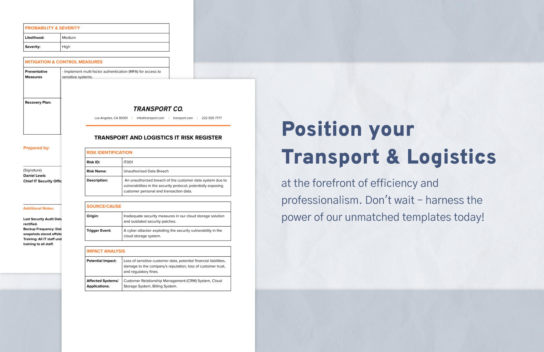 Transport and Logistics IT Risk Register Template