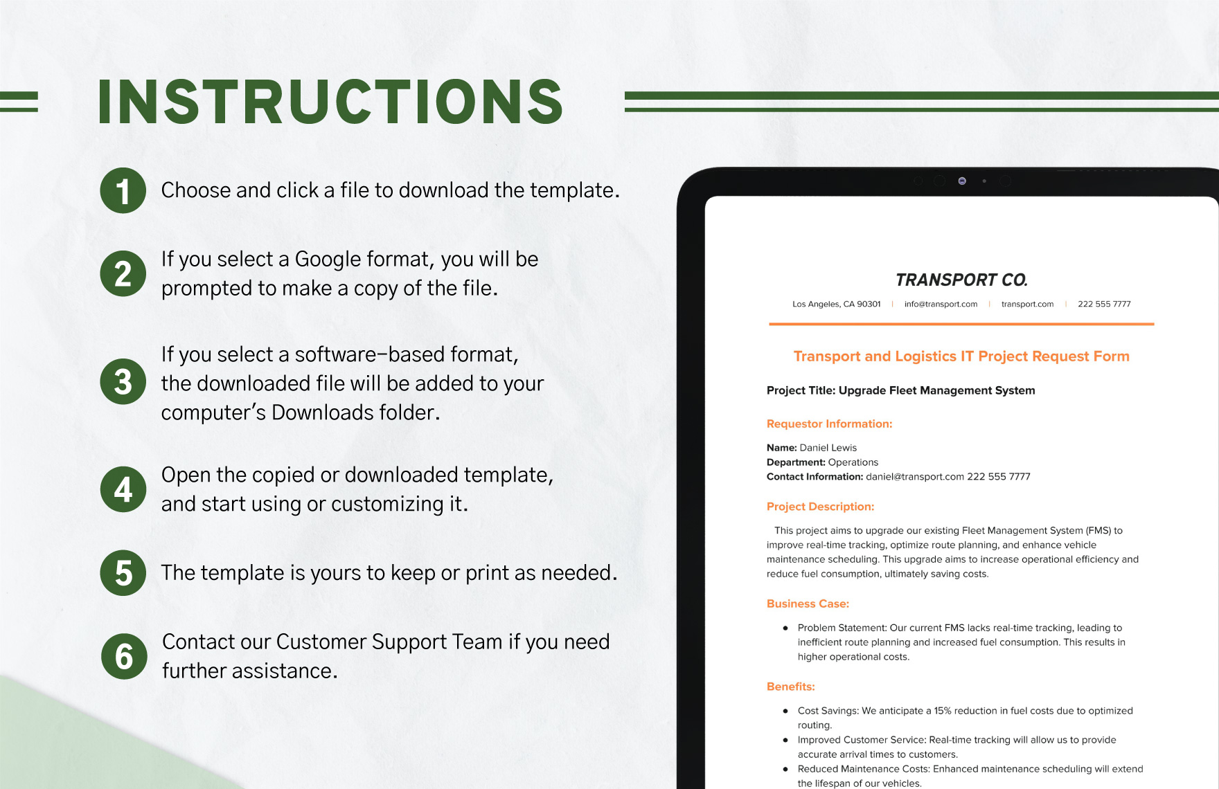Transport and Logistics IT Project Request Form Template