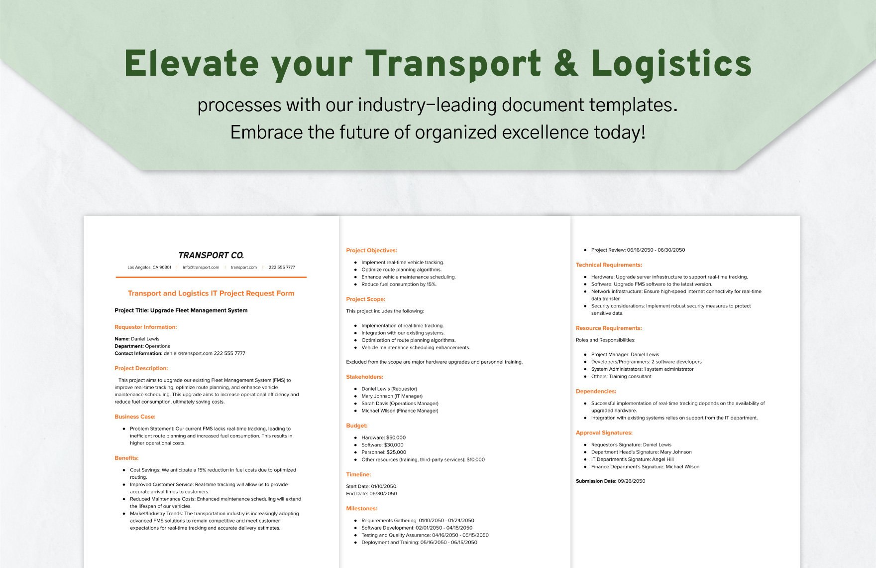 Transport and Logistics IT Project Request Form Template