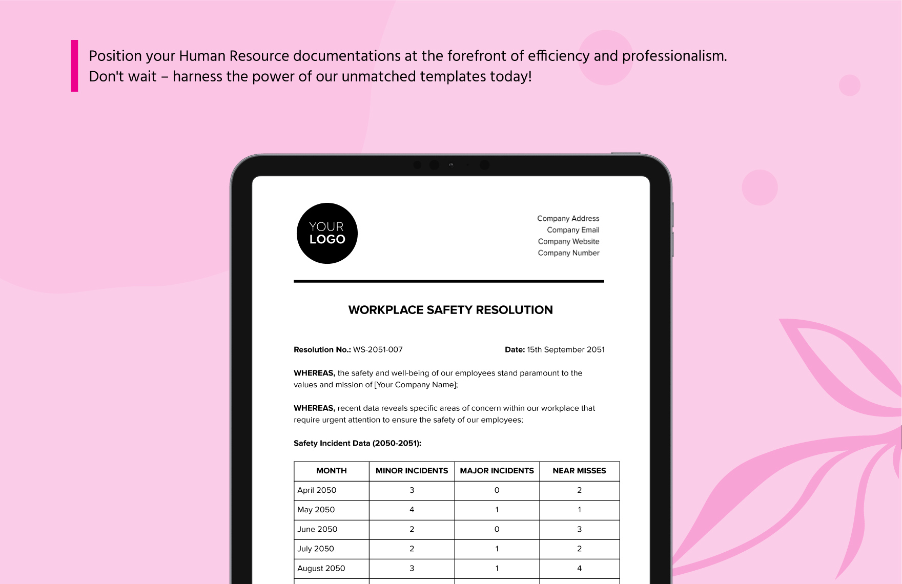 Workplace Safety Resolution HR Template