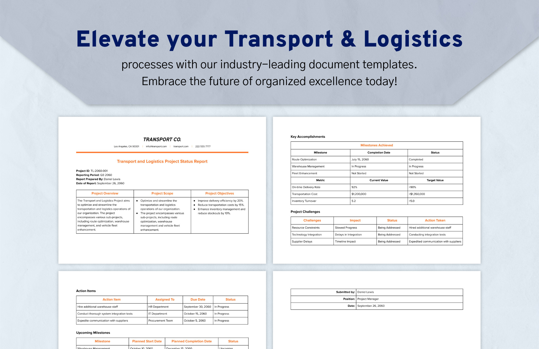 Transport and Logistics Project Status Report Template