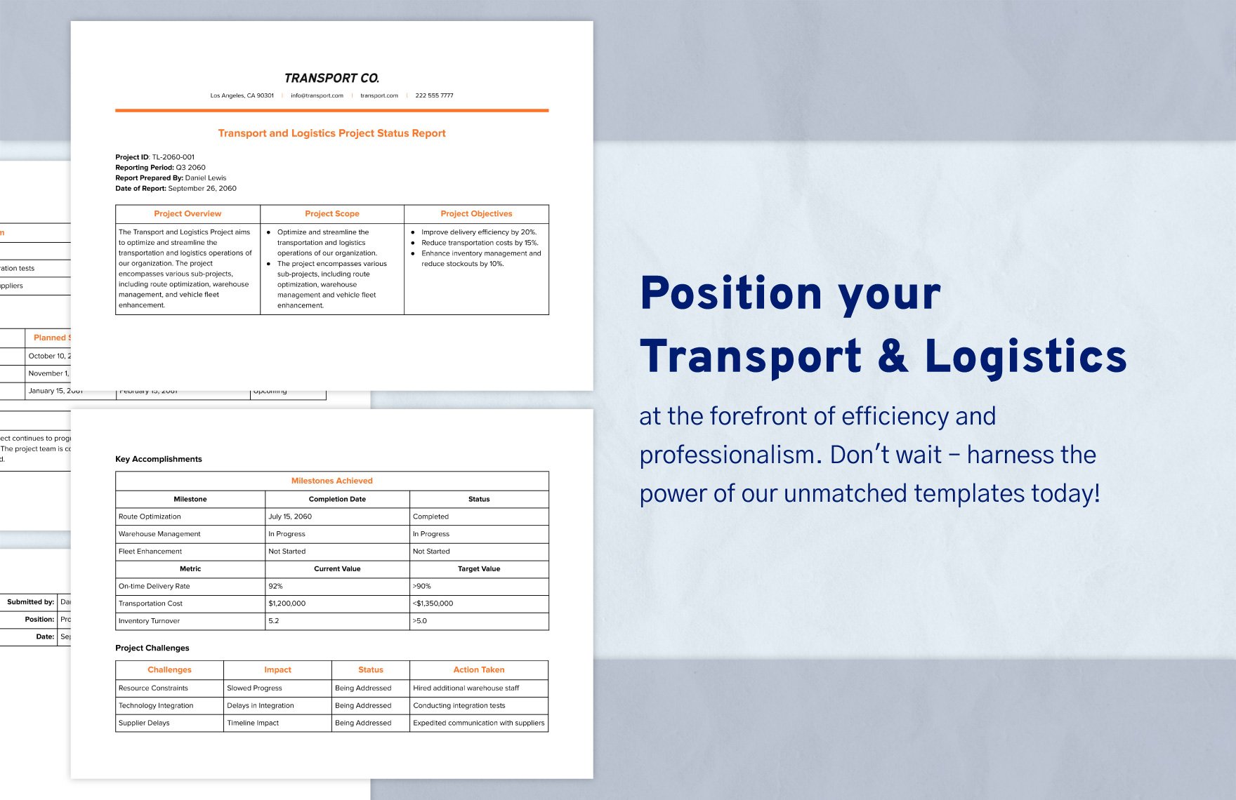 Transport and Logistics Project Status Report Template