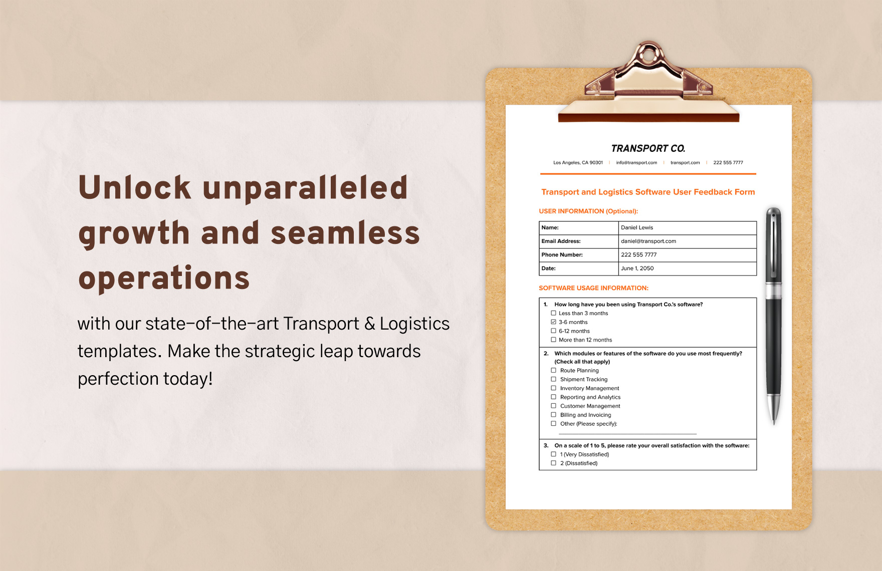 Transport and Logistics Software User Feedback Form Template
