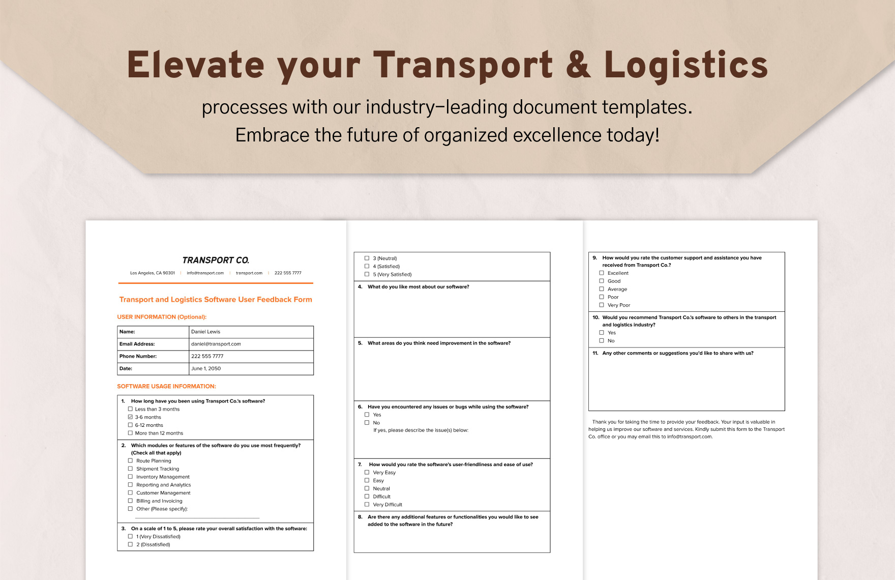 Transport and Logistics Software User Feedback Form Template