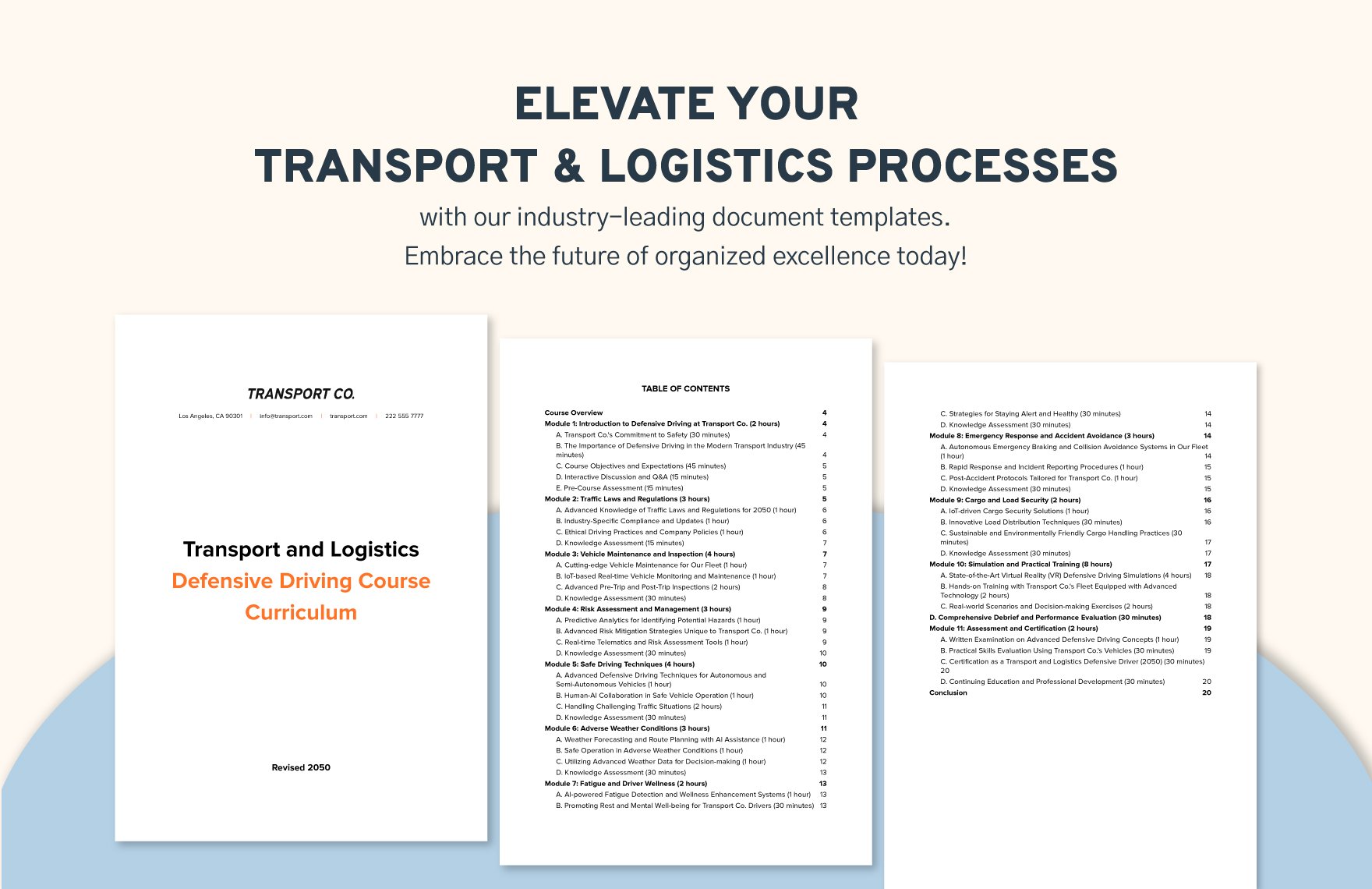 Transport and Logistics Defensive Driving Course Curriculum Template