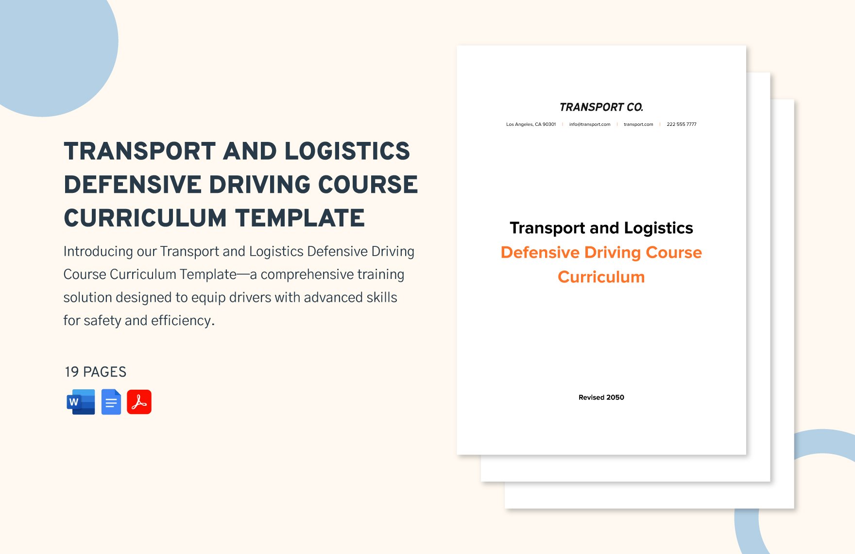Transport and Logistics Defensive Driving Course Curriculum Template