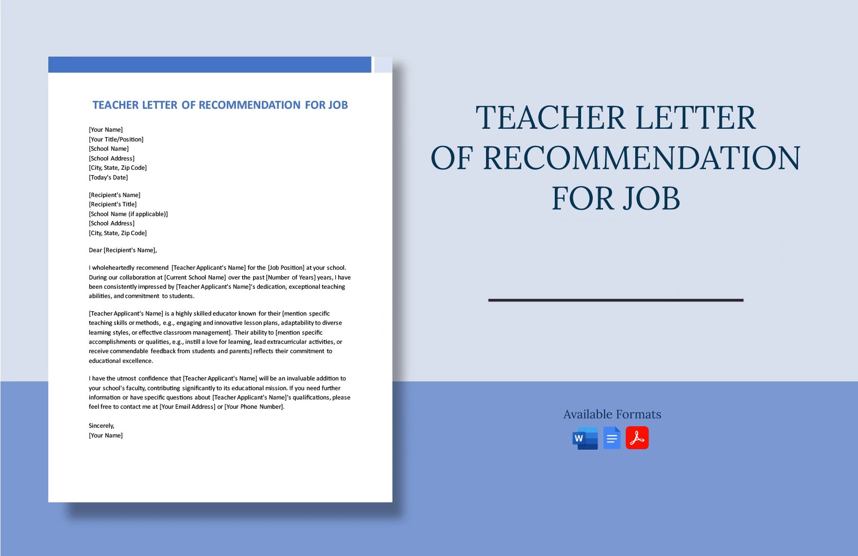 Teacher Letter Of Recommendation For Job
