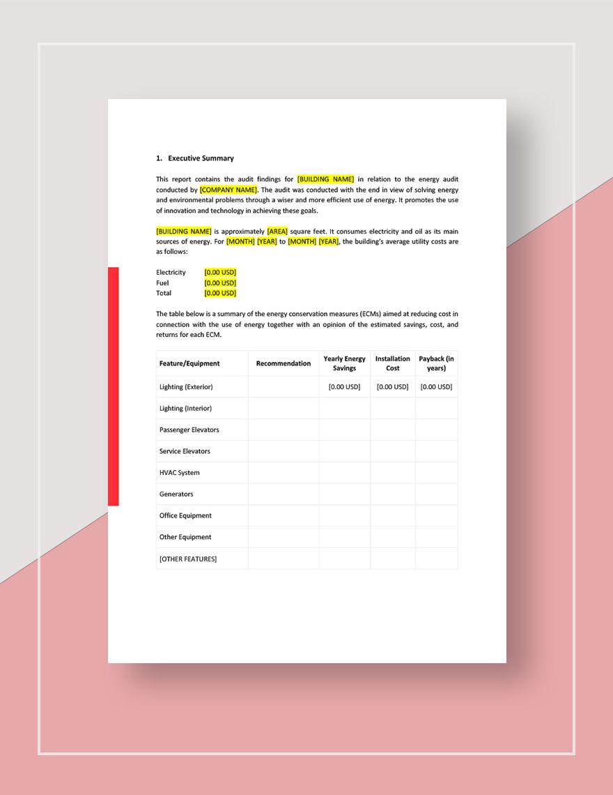 Energy Audit Report Template - Google Docs, Word, Apple Pages ...