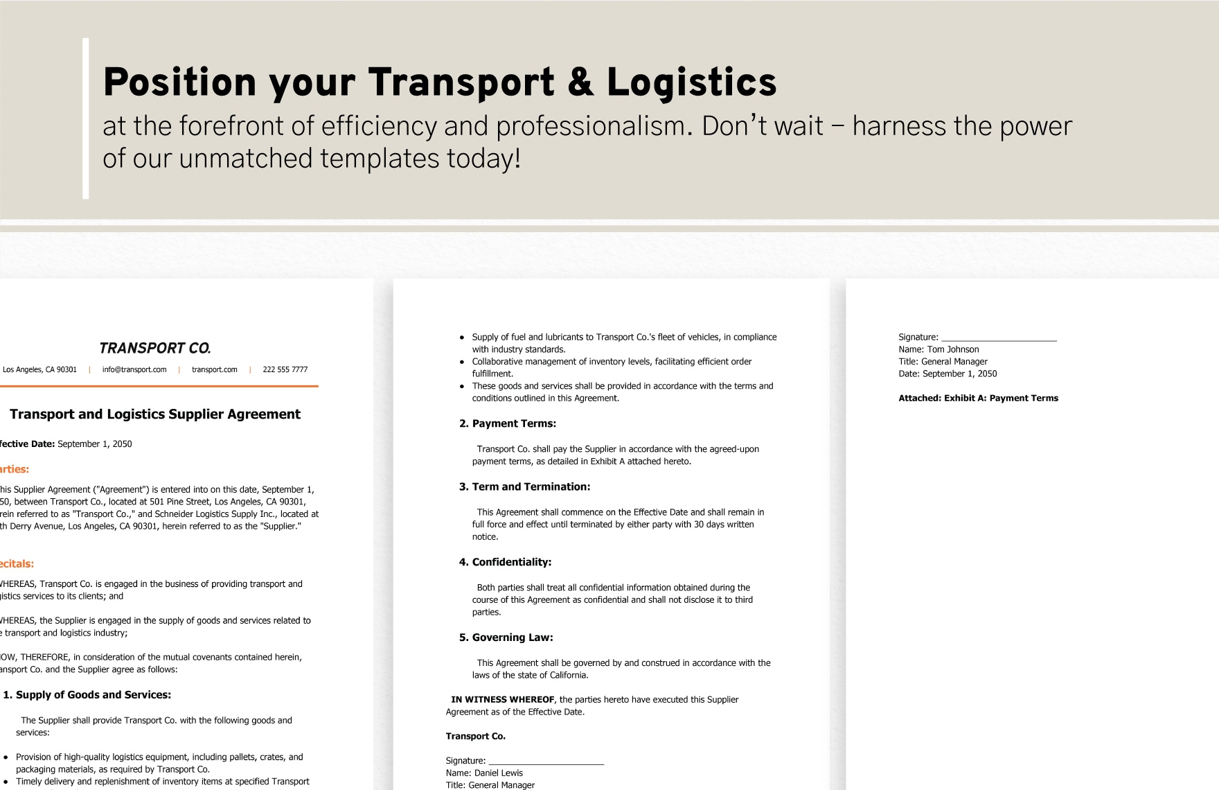 Transport and Logistics Supplier Agreement Template