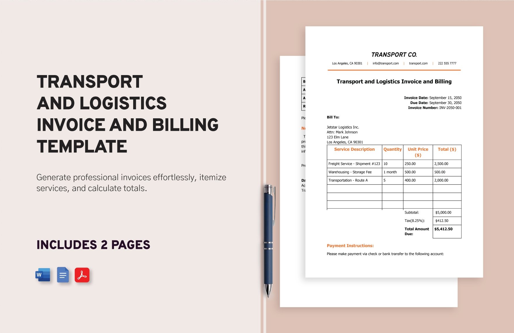 Transport and Logistics Invoice and Billing Template