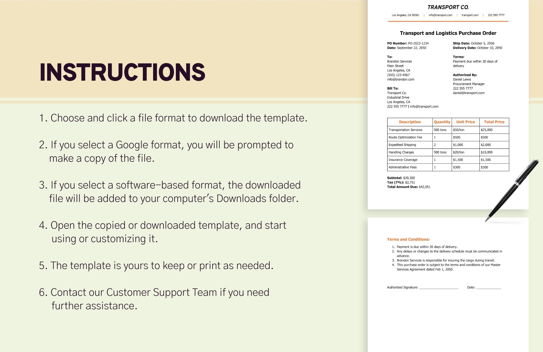 Transport and Logistics Purchase Order Template